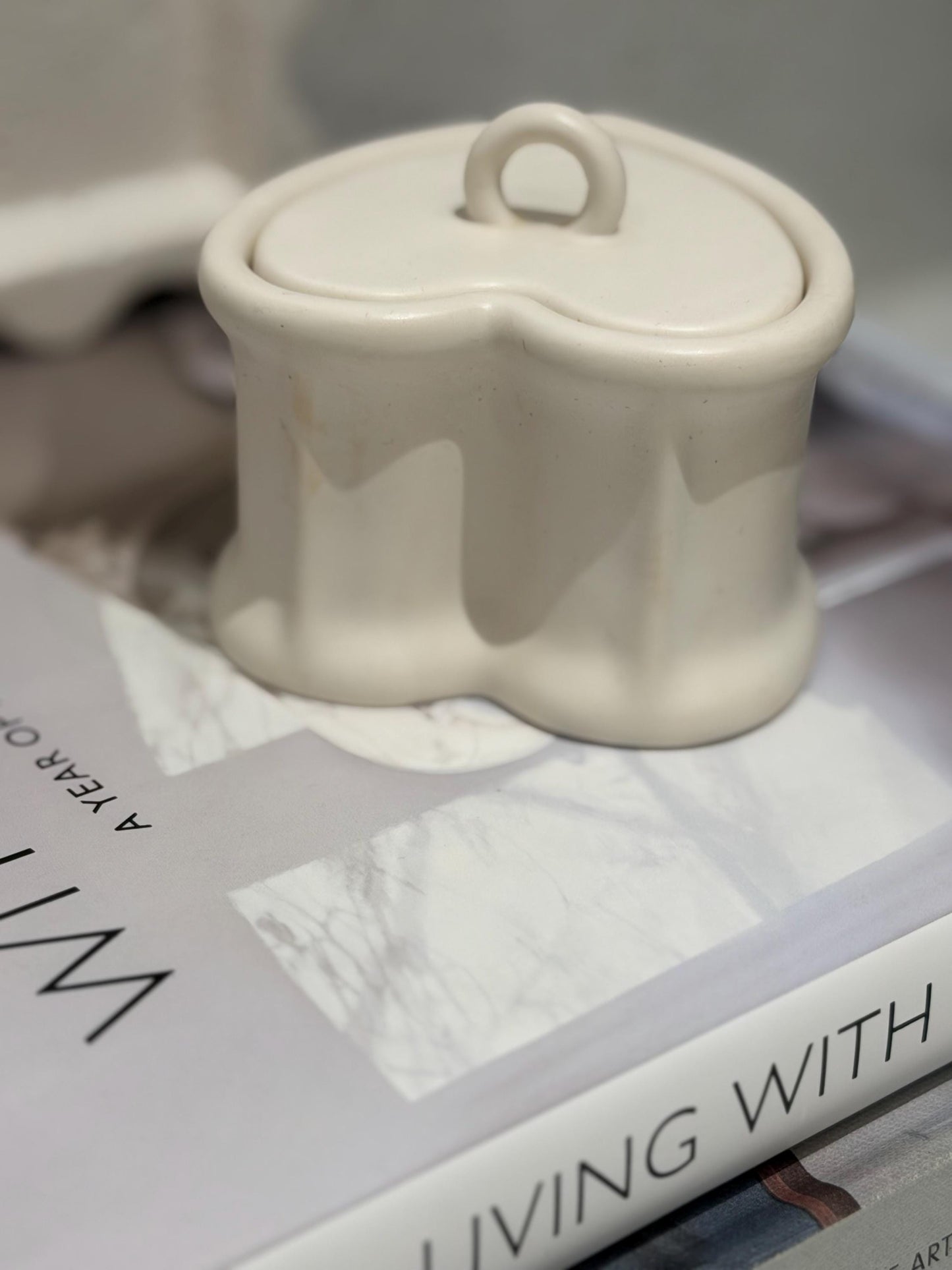 Handmade Heart Trinket Pot with Lid | Neutral Home Decor