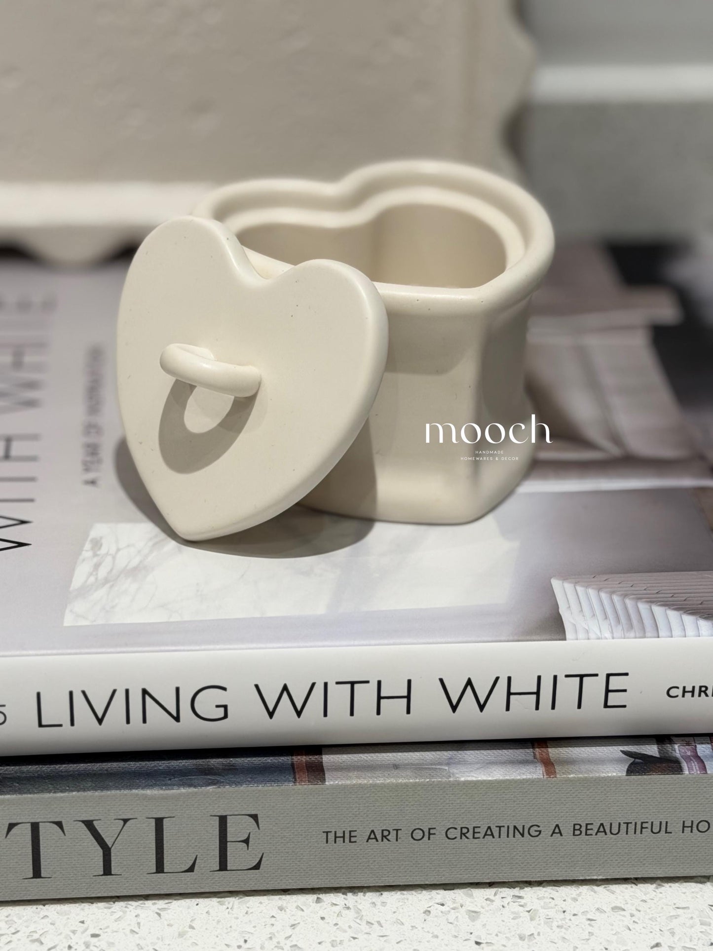 Handmade Heart Trinket Pot with Lid | Neutral Home Decor