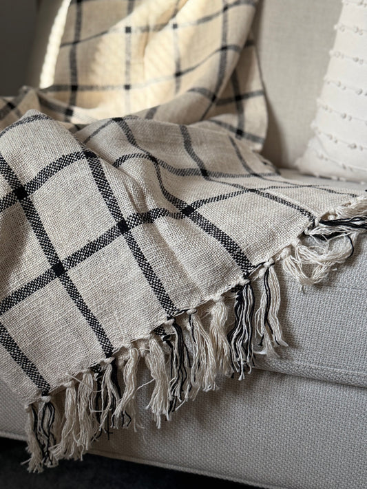 Woven Linen Throw Natural / Black