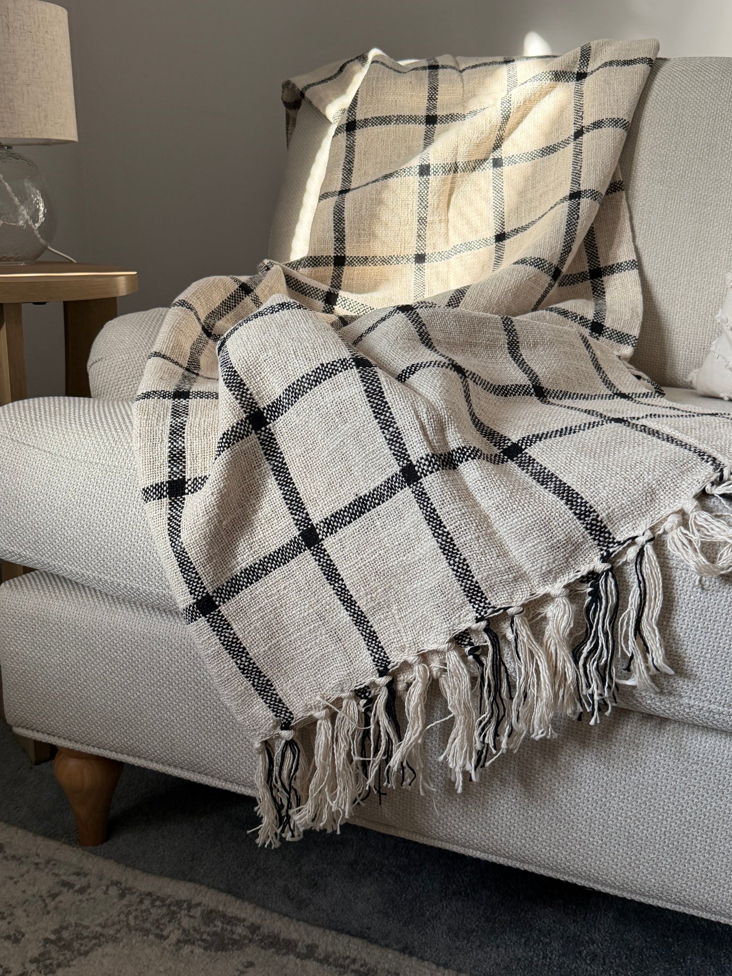 Woven Linen Throw Natural / Black