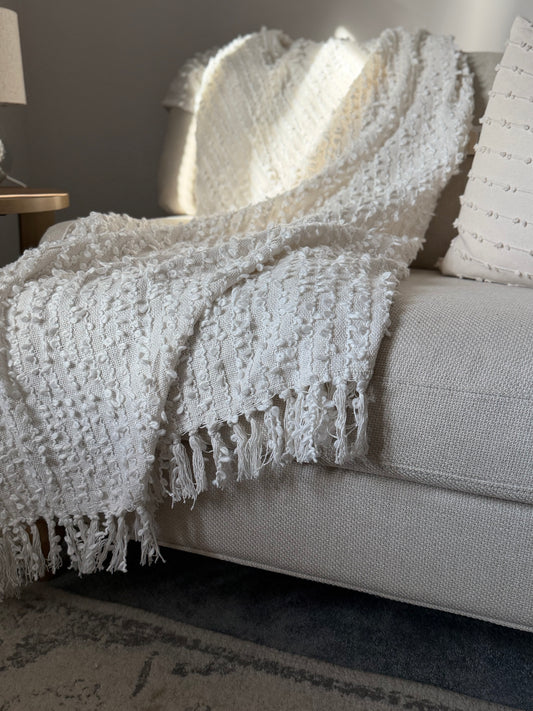 Woven Tasselled Throw - Natural