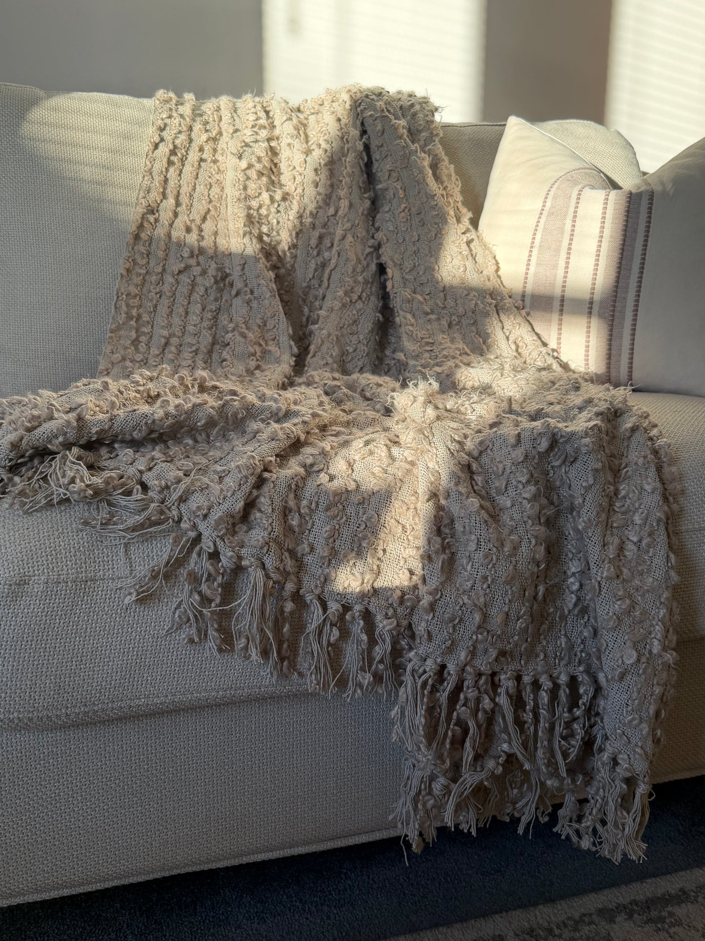 Woven Tasselled Throw - Feather