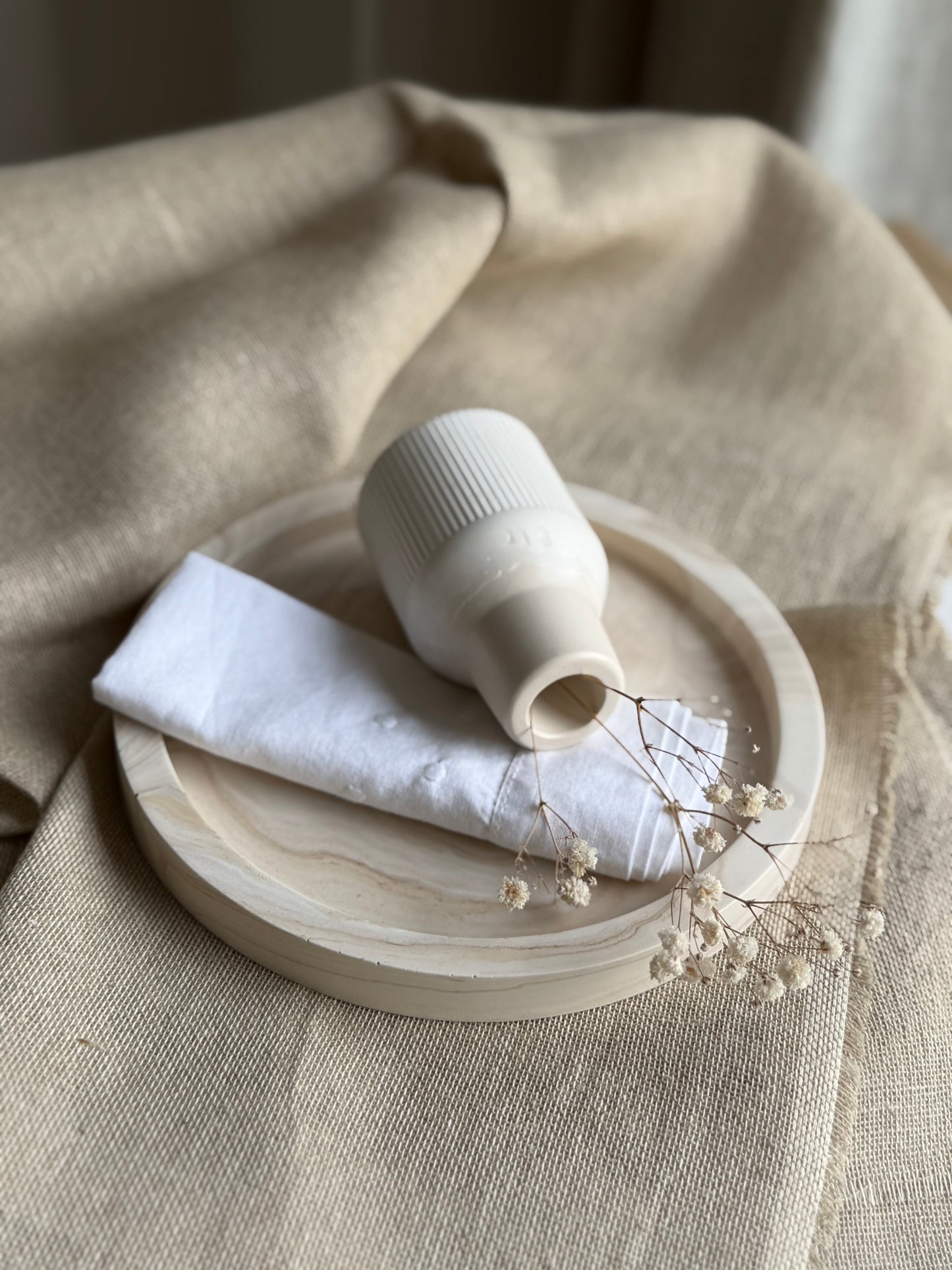 Round Marble Effect Tray - Sand