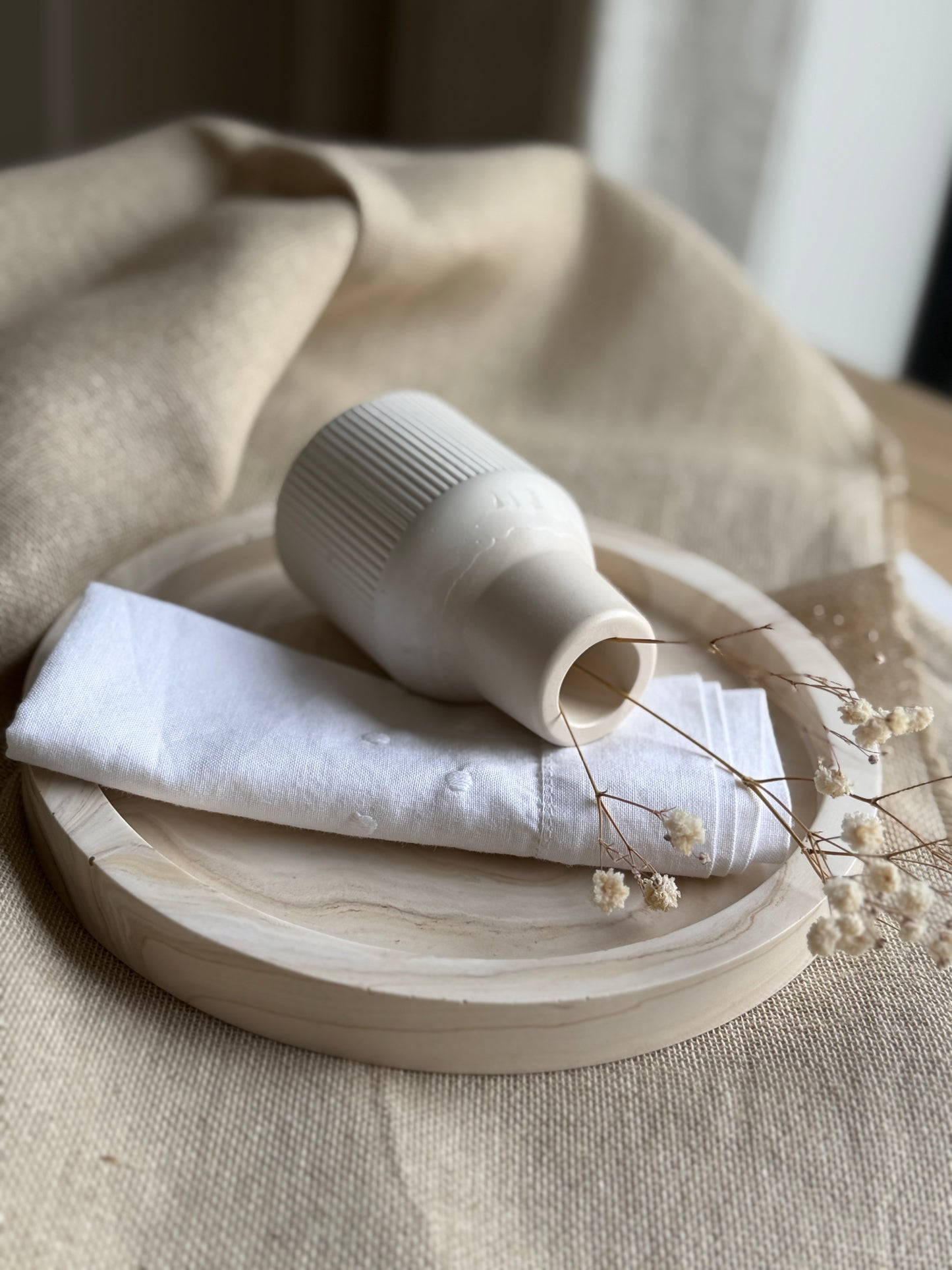 Round Marble Effect Tray - Sand