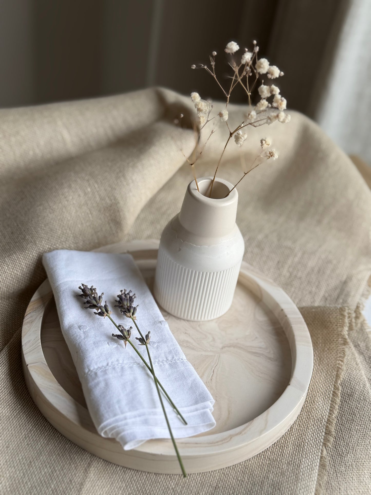 Round Marble Effect Tray - Sand