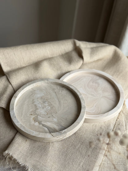 Round Marble Effect Tray - Sand