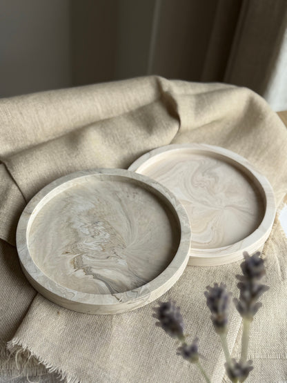 Round Marble Effect Tray - Sand