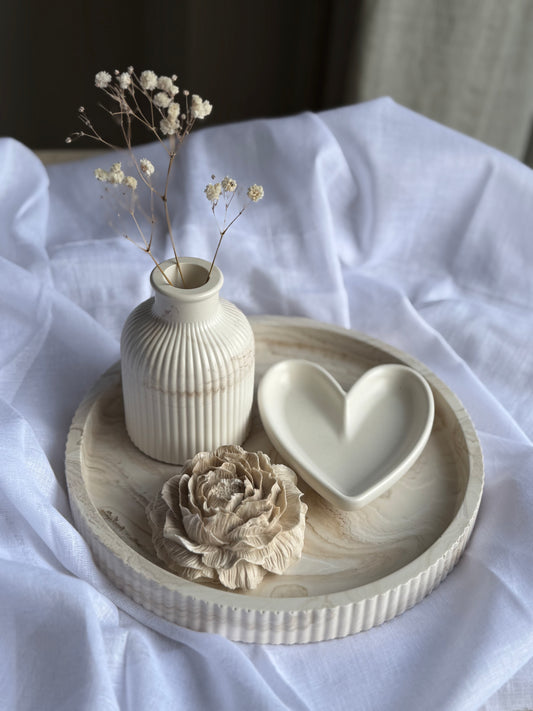 Round Ribbed Marble Effect Tray - Sand