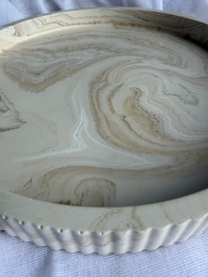 Round Ribbed Marble Effect Tray - Sand