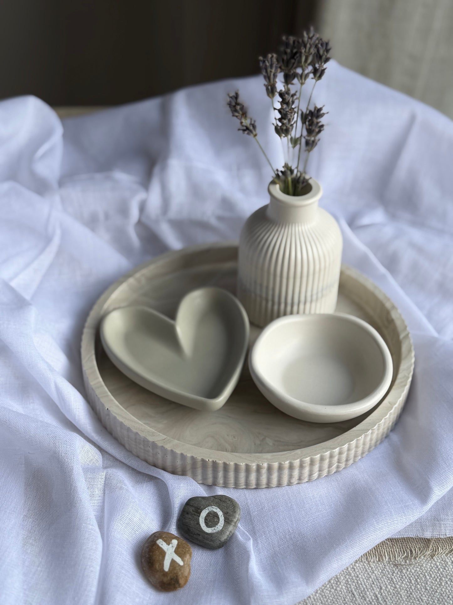 Round Ribbed Marble Effect Tray - Earth