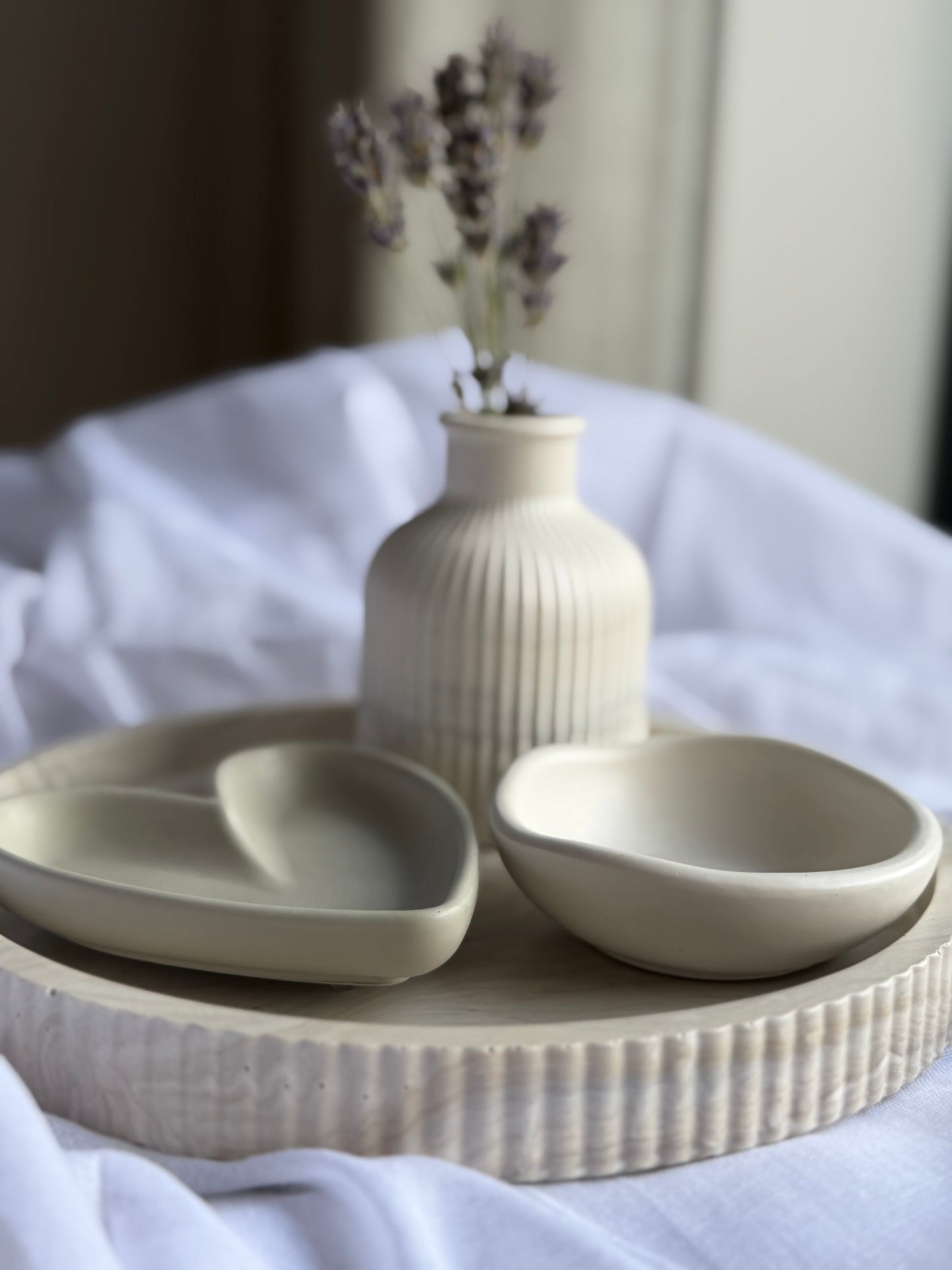 Round Ribbed Marble Effect Tray - Earth