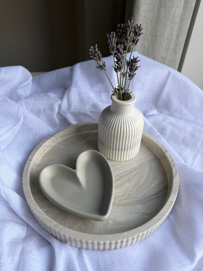 Round Ribbed Marble Effect Tray - Earth