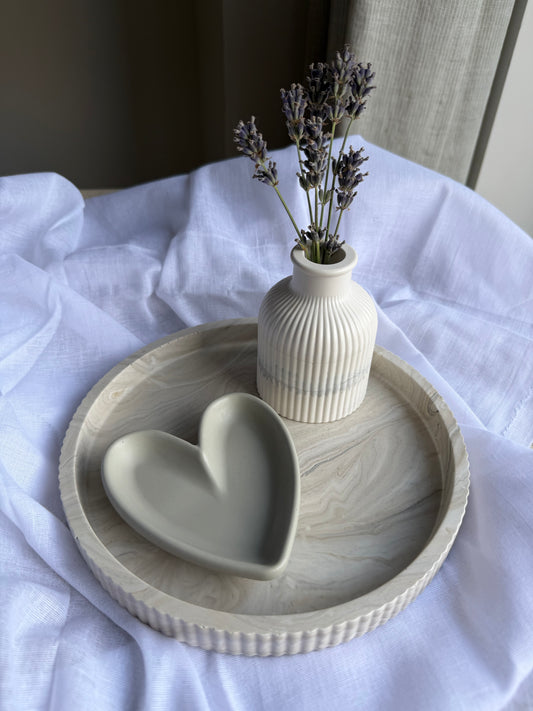 Round Ribbed Marble Effect Tray - Earth