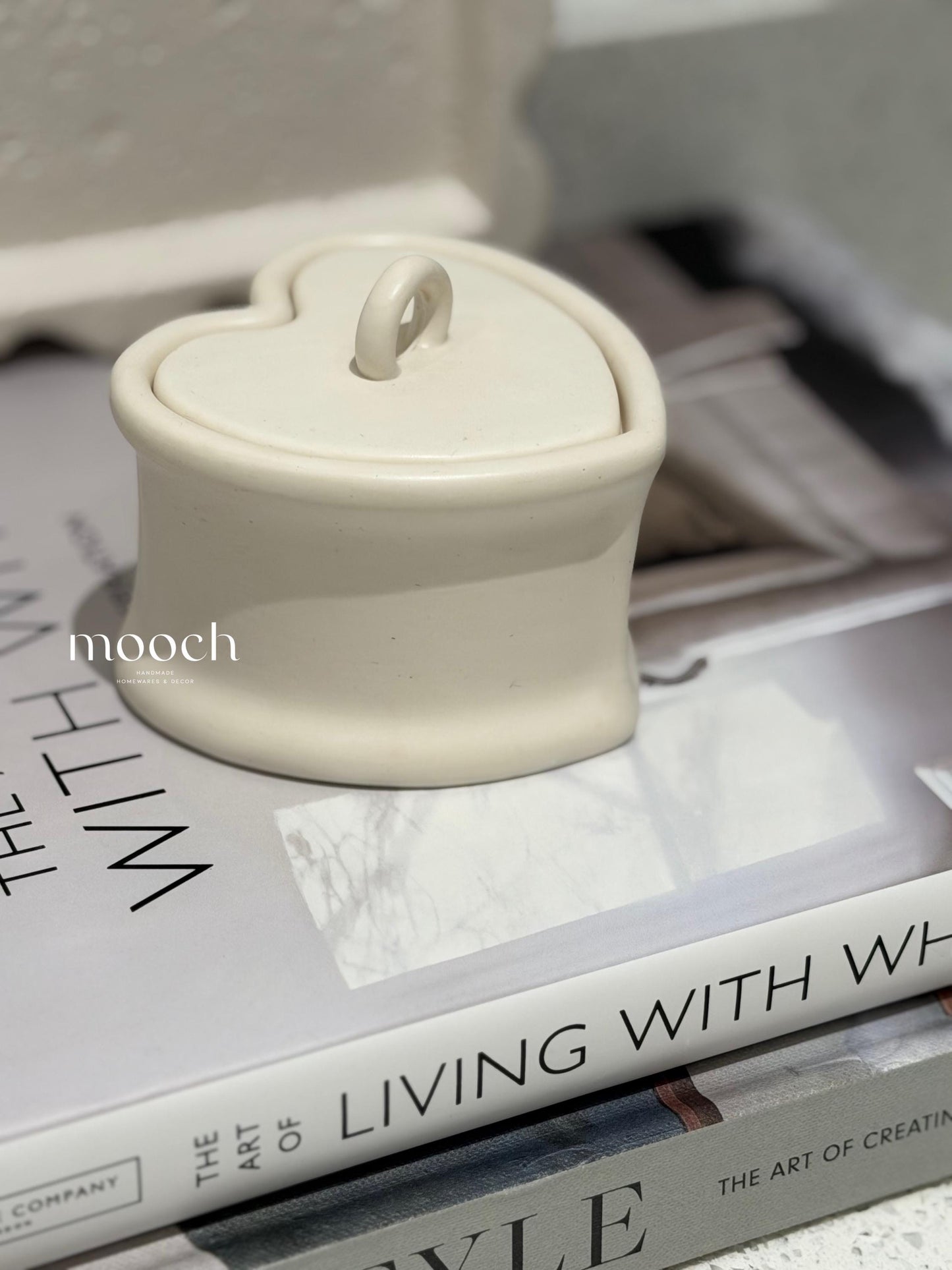 Handmade Heart Trinket Pot with Lid | Neutral Home Decor