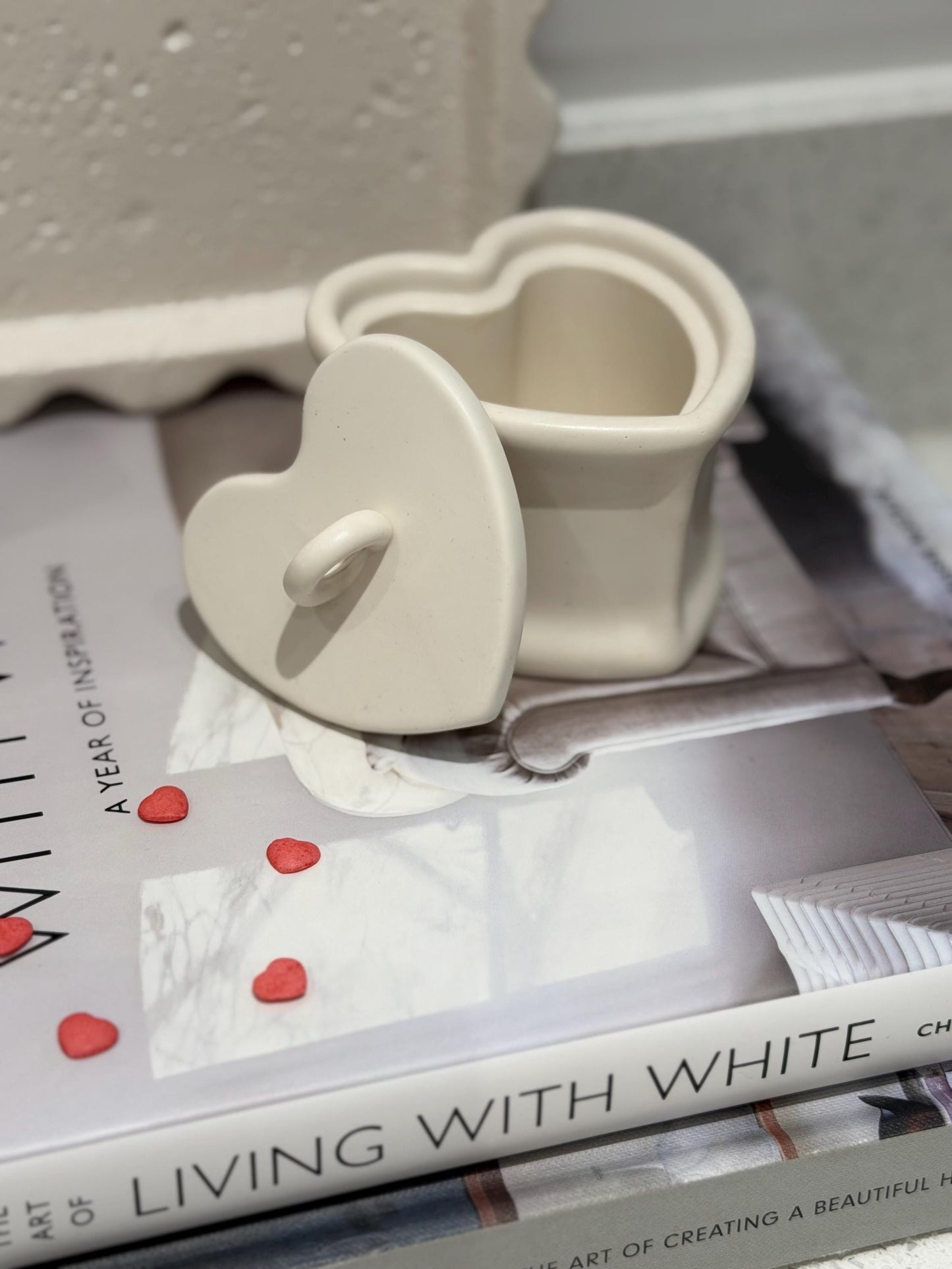 Handmade Heart Trinket Pot with Lid | Neutral Home Decor