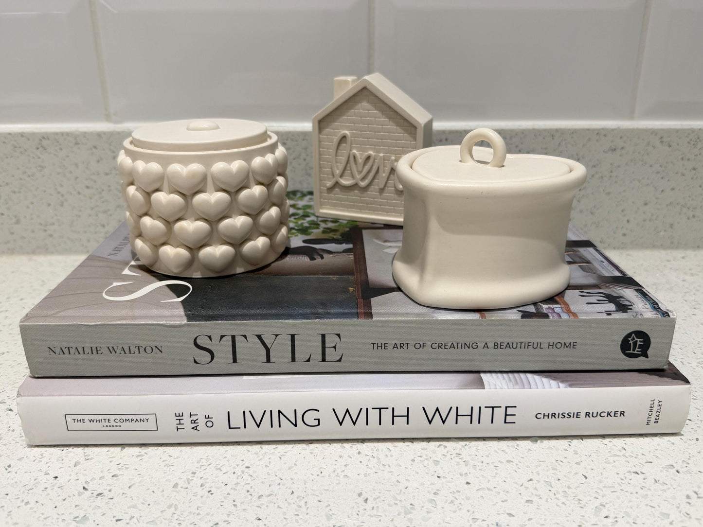 Handmade Embossed Heart Trinket Pot with Lid | Neutral Home Décor