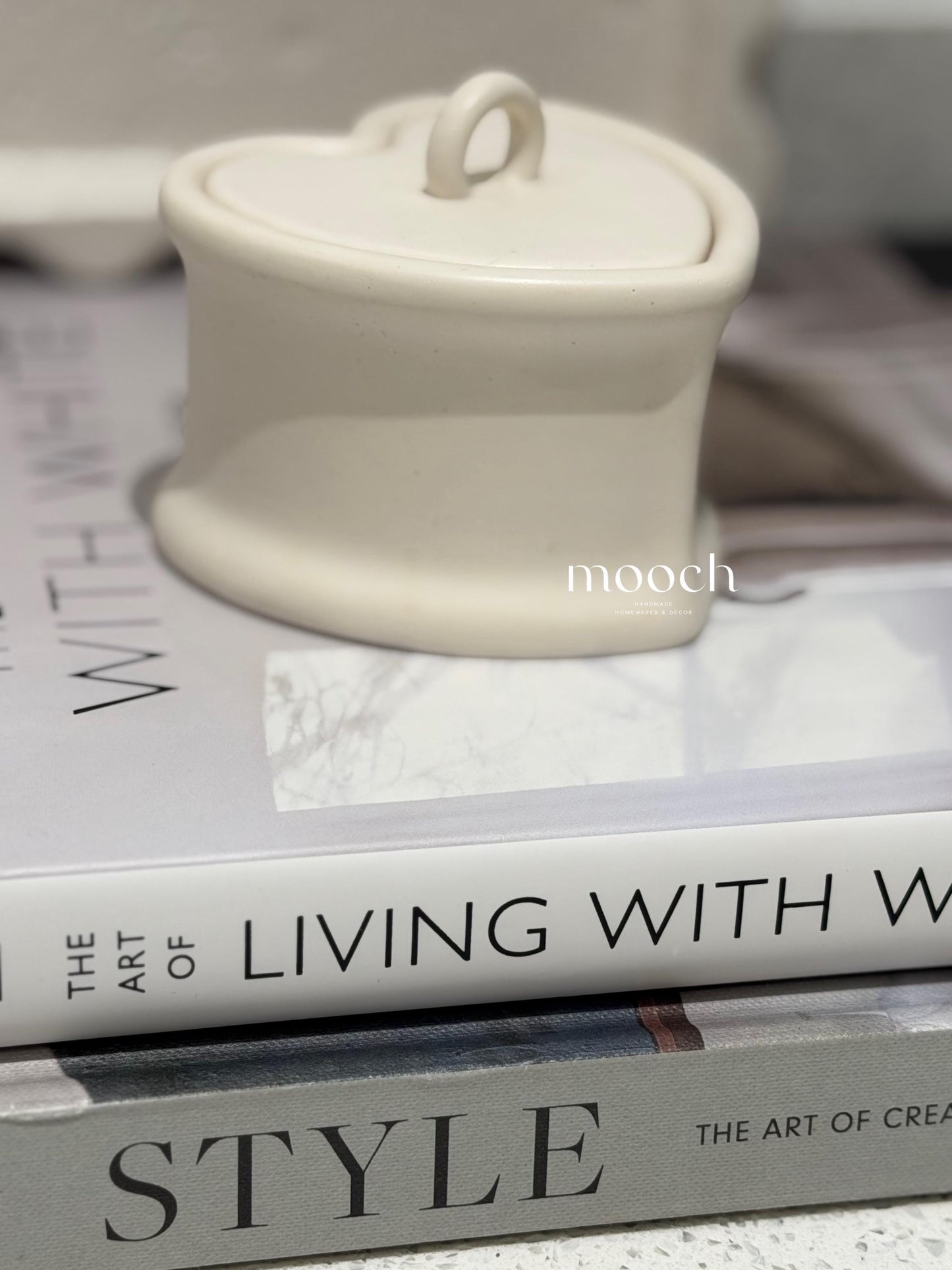 Handmade Heart Trinket Pot with Lid | Neutral Home Decor