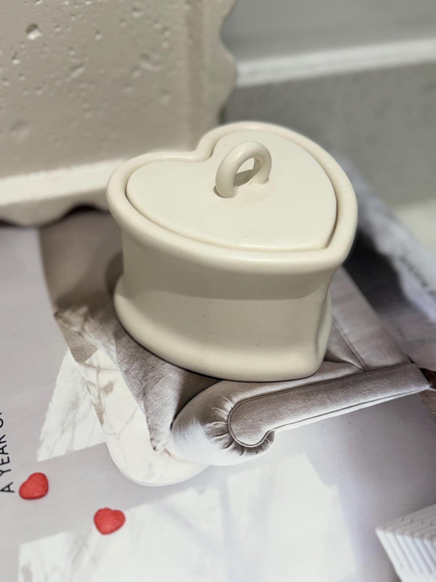 Handmade Heart Trinket Pot with Lid | Neutral Home Decor