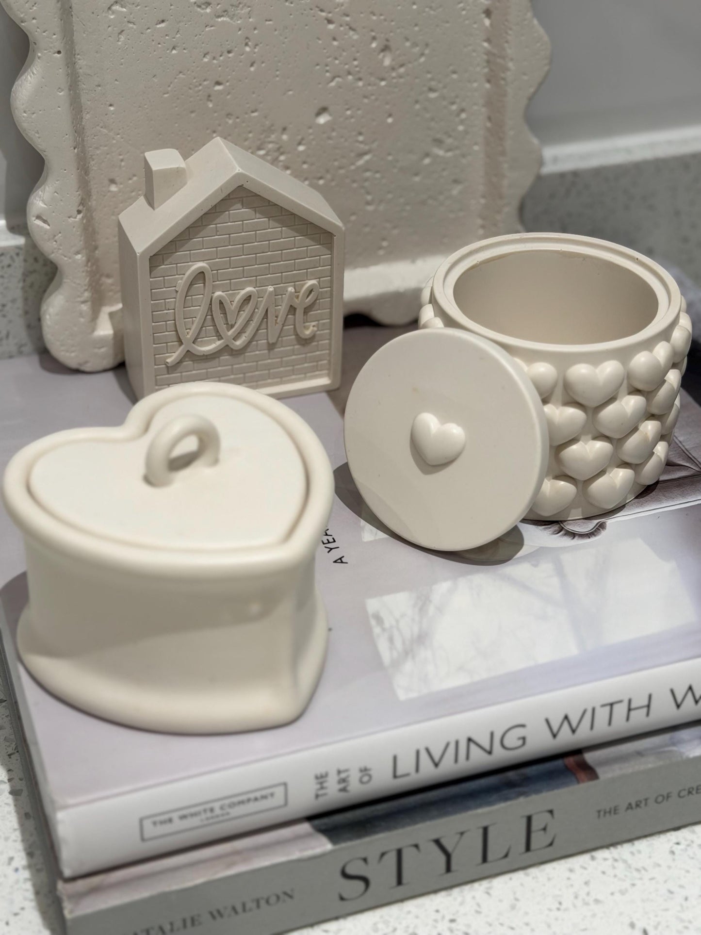 Handmade Heart Trinket Pot with Lid | Neutral Home Decor